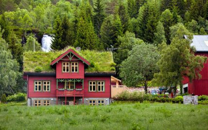 Landhaus Idee – Wunderschönes Landhaus im skandinavischen Stil mit bepflanzten Dach