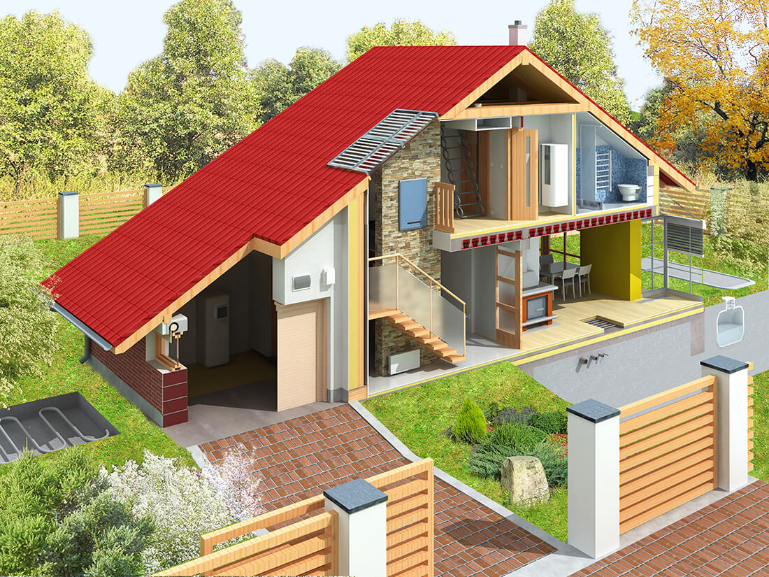 3D-Skizze eines Hauses mit Garten zur Planung