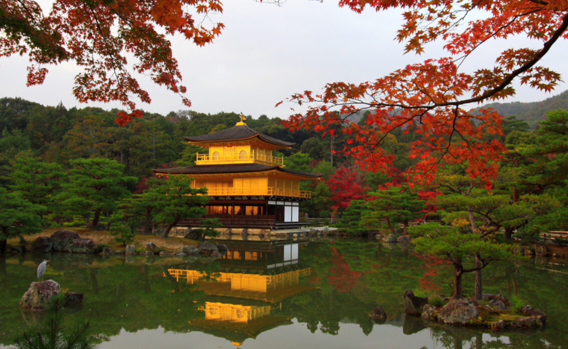 Asiatische Garteninspiration – Goldener Pavillon-Tempel in wundersch...