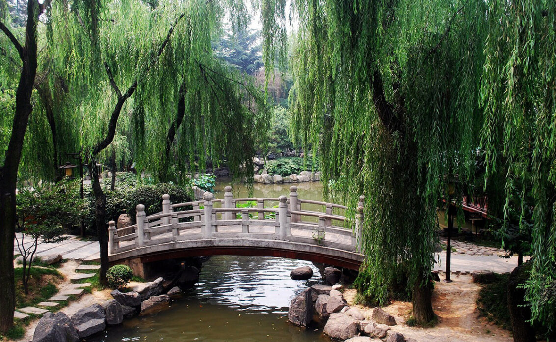 Asiatischer Garten oder Park als Idee zum Nachmachen – mit Teich  Ba...