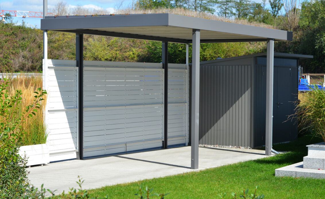 Gartenidee – Kleiner moderner Carport aus Alu mit Sichtschutzwand & ...