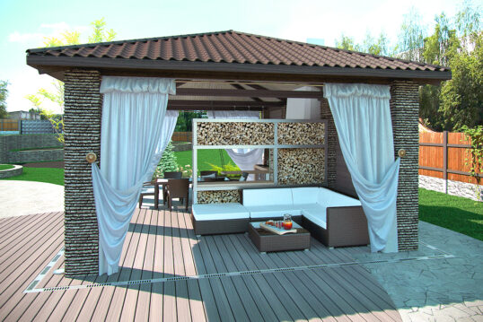 Terrassengestaltung mit einem stabilen Pavillon – Idee mit freistehender Terr...