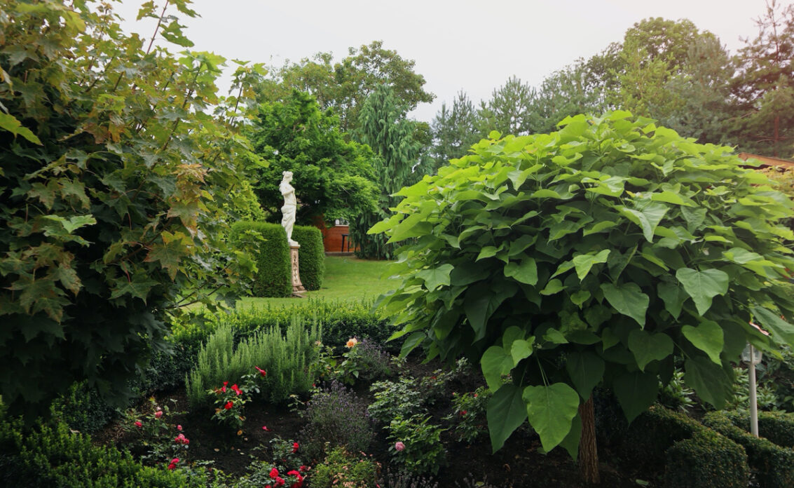 Inspiration für die Gartengestaltung mit Gartenbeet & Gartenpflanzen – Skulptur mit Soc...