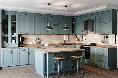 Küchenzeile in blau Holz-Optik im Landhausstil
