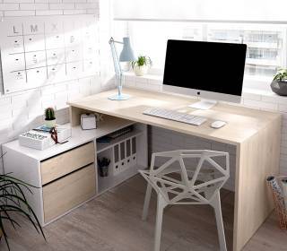 Moderner Designer Büro & Arbeitszimmer Schreibtisch in Ahorn-Optik mit Ablage & Strauraum