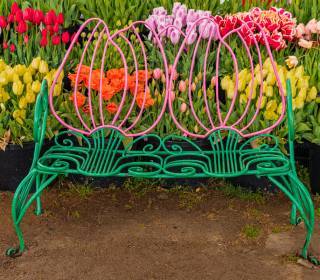 Gartenbank Eisen verspielt Tulpen Form wetterbeständig