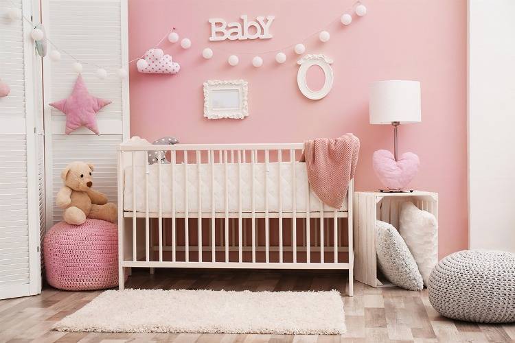 Babyzimmer Komplett Set Möbel mit Pouf Hocker in Rosa