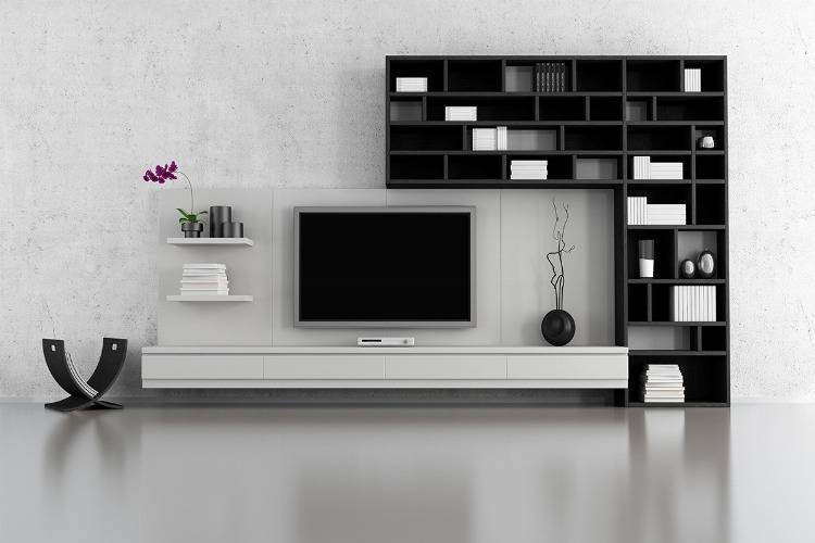 TV Wohnwand in schwarz & weiß mit modernem Design, Lowboard und Fernsehregal für viel Platz & Stauraum