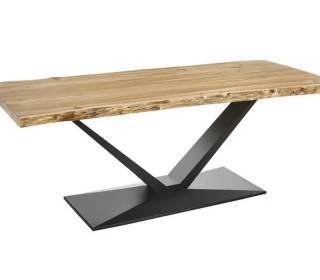 Designtisch aus Akazienholz mit Metallfuss Baumkantentisch