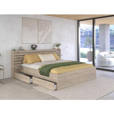 Bett mit Stauraum 180 x 200 cm Holzfarben TENALIA