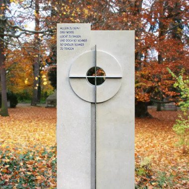 Grabdenkmal Naturstein modern mit Edelstahl Kreuz Novero
