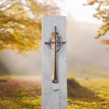 Grabstein für Einzelgrab aus Granit & Einzelgrabstein aus hellem Granit mit Kreuz & Öffnung
