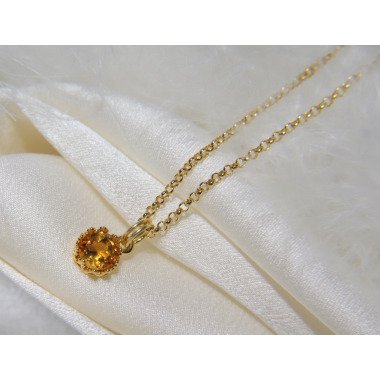 Halskette Mit Anhänger Citrin Diamantschliff in Fassung Silber Oder Vergoldet