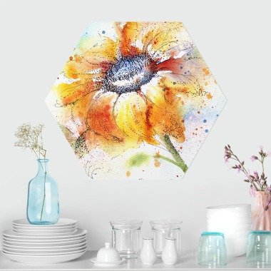 Hexagon-Alu-Dibond Bild Blumen Painted Sunflower