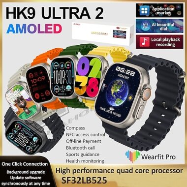 HK9 ULTRA 2 Smartwatch 2.12 Zoll Smartwatch Fitnessuhr Bluetooth Temperaturüberw
