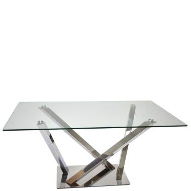 Holztisch mit Glasplatte & Glas Esstisch mit Edelstahl Mikado Fußgestell