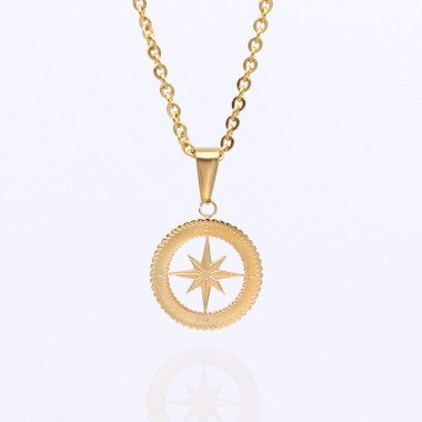 Kette mit Anhänger aus Leder & Nordstern Kette Gold, Kompass Halskette
