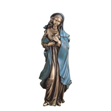 Madonna Figur & Handwerkliche Bronze Marienstatue Mater Pieta / Umhang grün