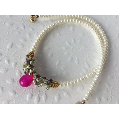 Perlenkette aus Messing & Perlenkette Mit Chalcedon, Amethyst Und Peridot