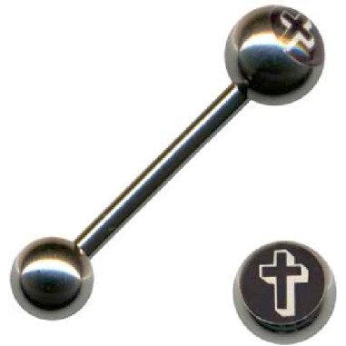Piercing & Zungenpiercing Barbell mit Kreuz Motive aus Chirurgenstahl