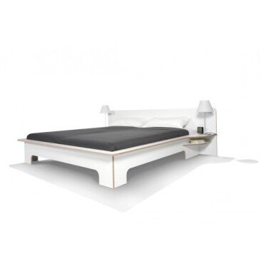 PLANE Doppelbett Weiß mit Birkenkante 200 x 220 cm ohne Bettkasten