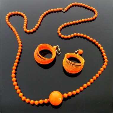 Pucci Era 1970S Orange Farbe Plastik Perlen Halskette Und Emaillierte
