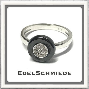 Schmaler Ring Mit Keramik Top + Zirk | Schwarz #57