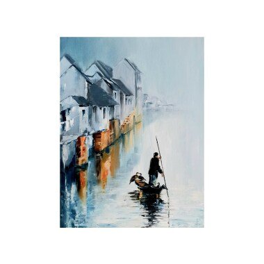 See Landschaft Boot Gemälde Öl Impasto Wand Dekor Kunst Seelandschaft