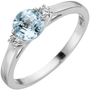SIGO Damen Ring 585 Weißgold 1 Aquamarin hellblau blau 2 Diamanten Brillanten