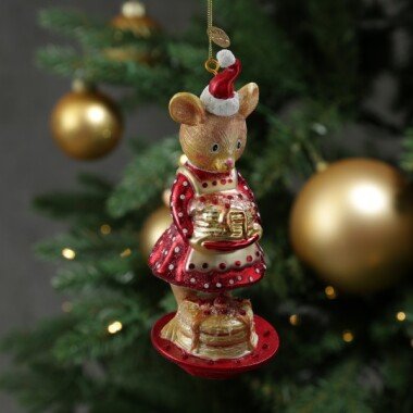 Weihnachtsbaumschmuck Mäuschen mit Pfannkuchen