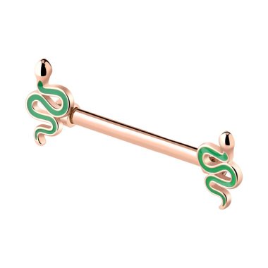 Barbell Piercing aus Messing & Brustwarzen Barbell mit Schlangen Design, Rosé Vergoldeter