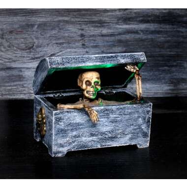 Beleuchteter Miniatur-Holztruhe Mit Skelett Für Halloween