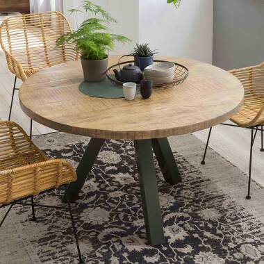 Designtisch aus Massivholz & Runder Tisch aus Mangobaum Massivholz und