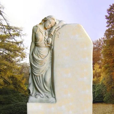 Doppelgrabmal mit Frauenskulptur aus spanischem Sandstein