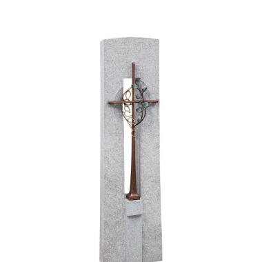 Doppelgrabstein aus hellem Granit mit Kreuz & Öffnung Caprais