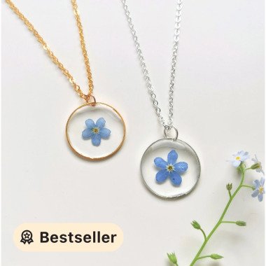 Echte Vergissmaus Halskette, Gepresste Blume Zierliche Gepresste Einzigartiges