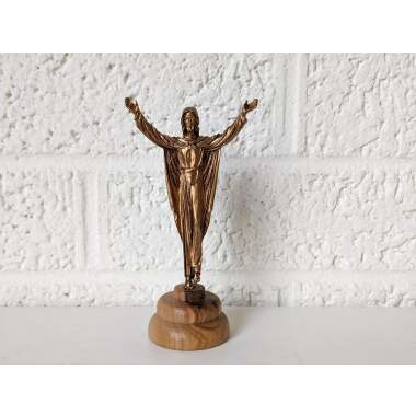 Kleine Vintage Jesus Figur | Metall Und Holz Statuette