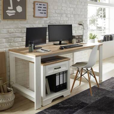 Landhaus Büromöbel Schreibtisch mit Rollcontainer