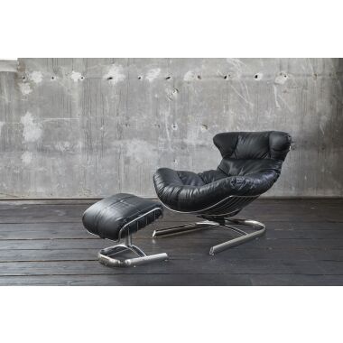 Relaxsessel mit Hocker in Schwarz & KAWOLA Relaxsessel ROWE Sessel Leder schwarz (B/H/T) 87x80x110cm