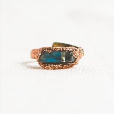 Ring Quarz Bleue Einzigartige Stück Vergoldet 24K, Heilung Kristall Halskette
