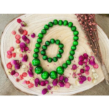 Set Grüne Holzkette Und Armband | Dunkel, Halskette, Perlenkette, Grüner