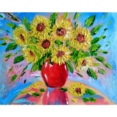Sonnenblumen in Vase. Original Ölgemälde