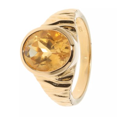 Vergoldeter Ring aus 925 Silber & Solitär-Ring, Brasilianischer Citrin, vergoldet  18 x Citrin