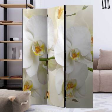 Wandregal Würfel aus Massivholz & Spanische Wand mit Orchideen Motiv Weiß