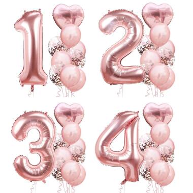 10 Stück rosa Geburtstagsparty, goldene Zahlen