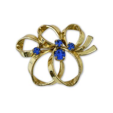Ansteckblume & Vintage Saphir Blau Rhinestone Gold Ton Blume Brosche Pin