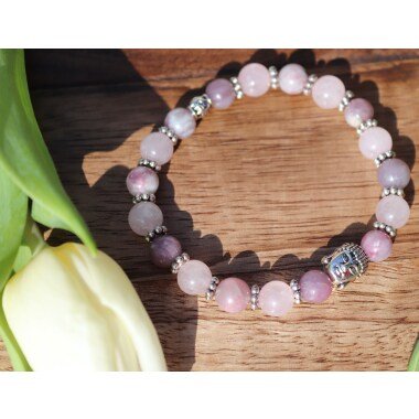 Armband Mit Buddhaperle Und Perlen Aus Jade in Rosa Lavendel