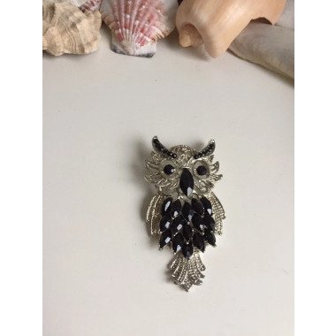 Brosche Modeschmuck & Amazing Silver Black Owl Vintage Eulen Brosche Mit