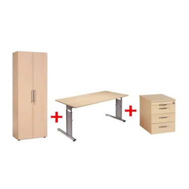 C-Fuß Schreibtisch & Möbel-Set »New York« 3-teilig, Schreibtisch mit