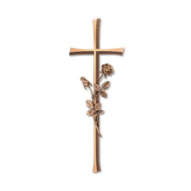 Elegantes Wand Bronzekreuz mit Rosenblüten Kreuz mit Rose / 60x20cm (HxBxT) / 